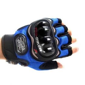 Blue Pro Biker Half Finger Gloves
